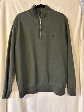 Nautica Men's Olive Green Quarter-Zip Pullover with Navy Logo